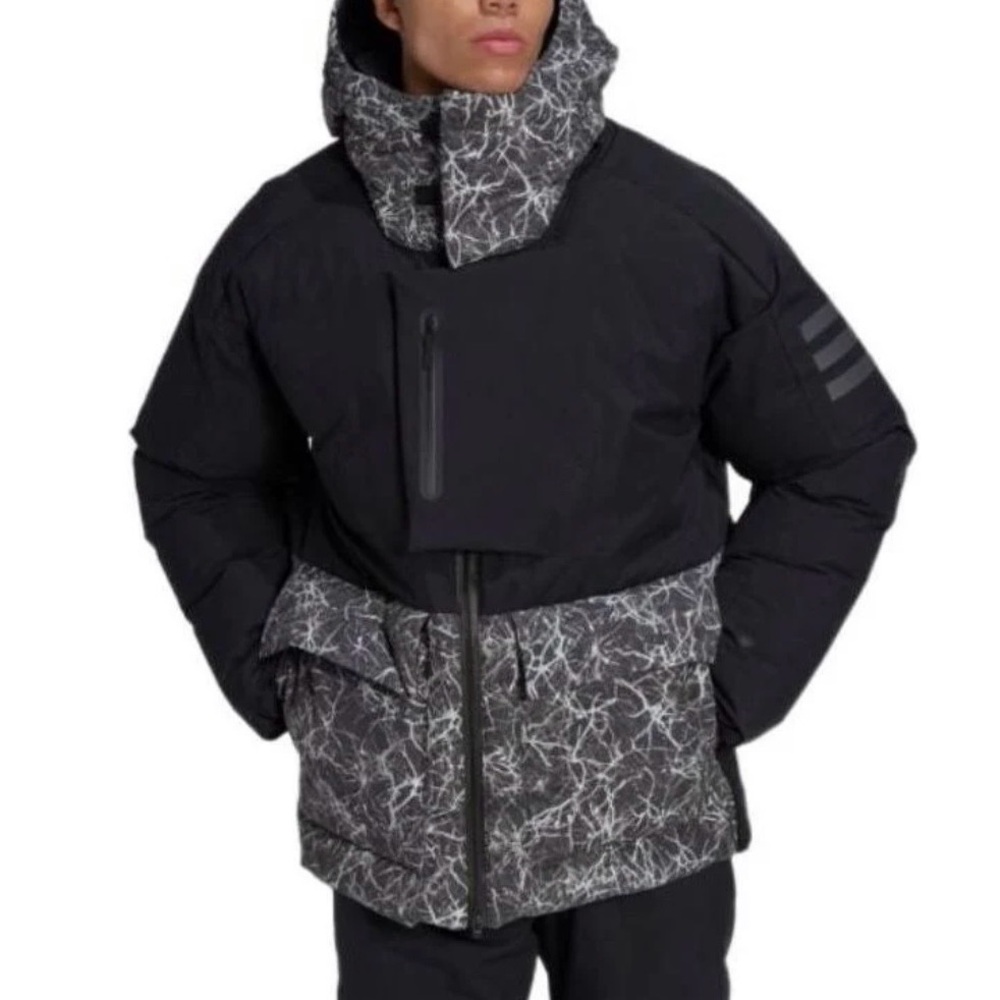 adidas Men's Black and Patterned Puffer Jacket